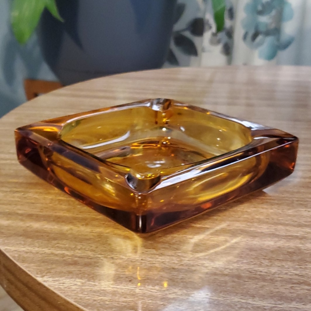 Vintage Amber Glass Square ashtray